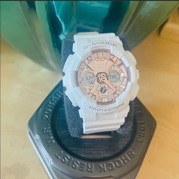 NIB - G-Shock Women's S Series Analog-Digital White and Rose Gold-Tone Watch. - Picture 1 of 3